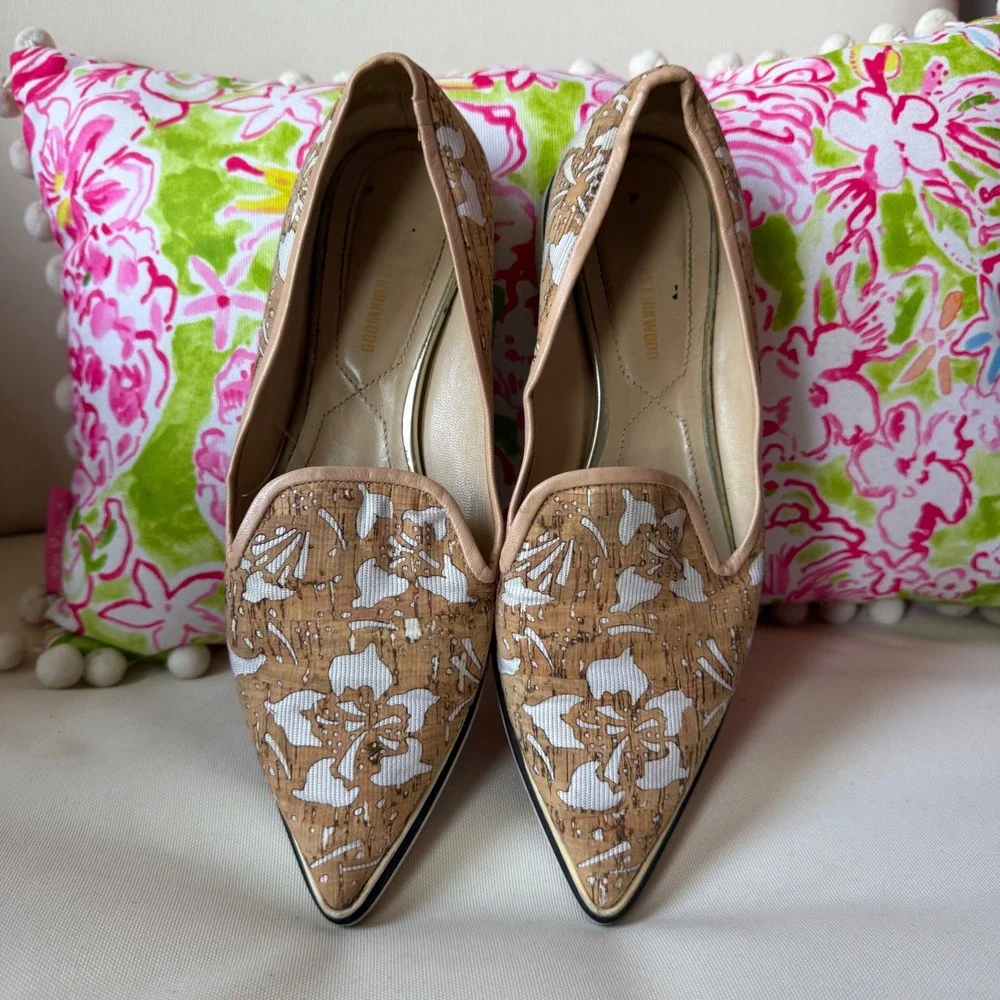 Nicholas Kirkwood floral motif slip on sneakers flats loafers‎ cork canvas sz 37